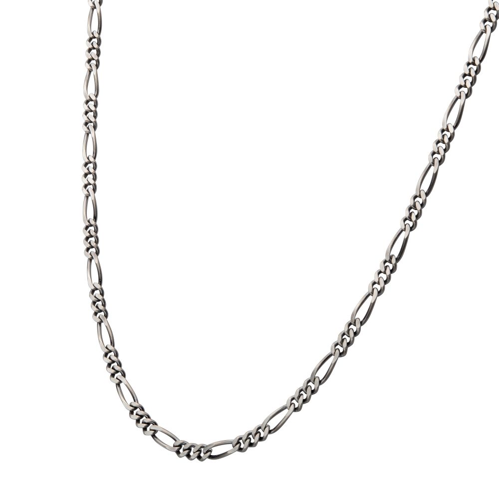 INOX 925 Italy Silver Black Rhodium Plated Brushed Satin Finish Figaro Chain