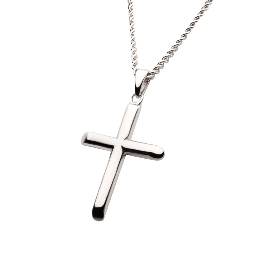 Side View INOX 925 Sterling Silver Classica Cross Pendant with Flat Diamond Cut Chain