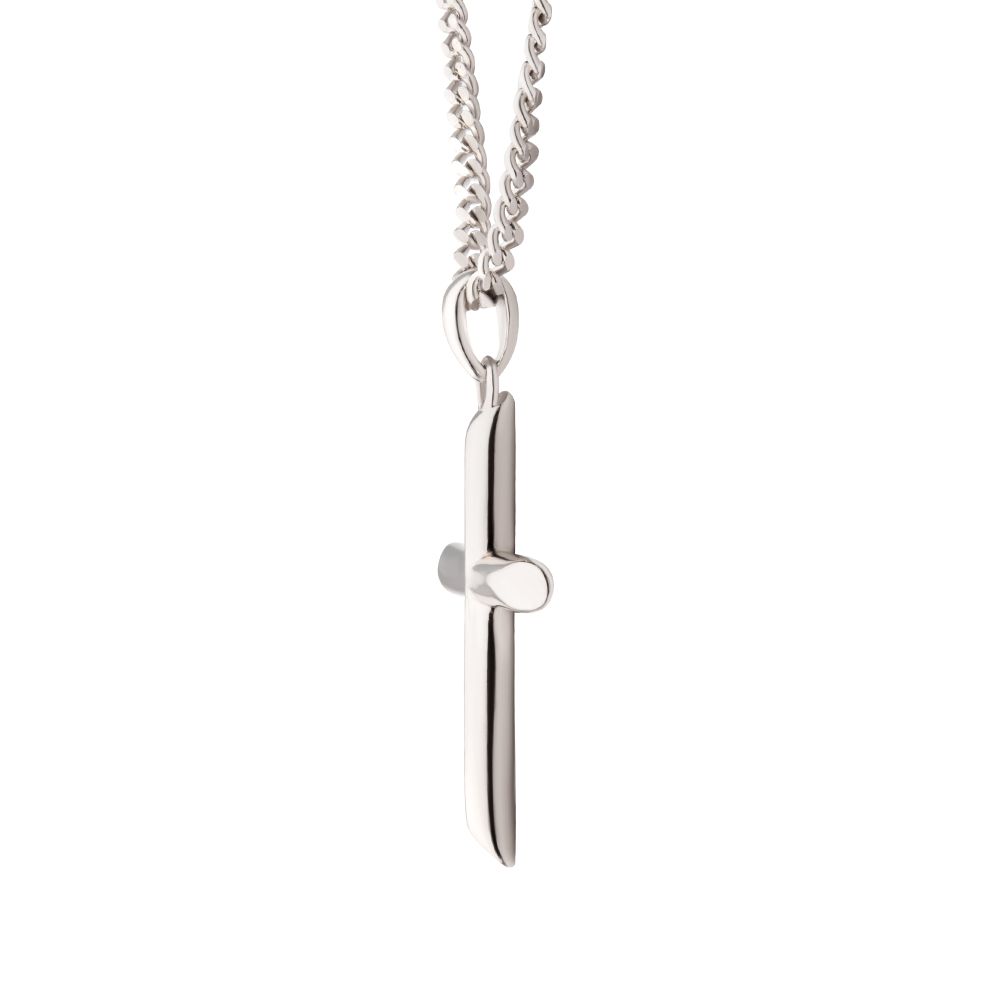 Alternate Side View INOX 925 Sterling Silver Classica Cross Pendant with Flat Diamond Cut Chain
