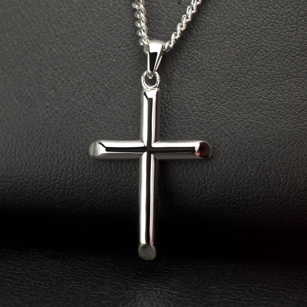 Alternate Front View INOX 925 Sterling Silver Classica Cross Pendant with Flat Diamond Cut Chain