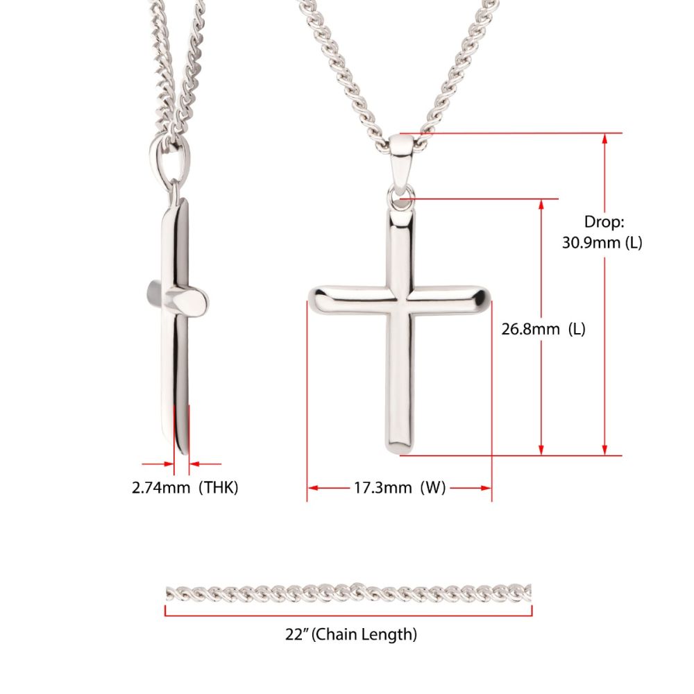 Measurement View INOX 925 Sterling Silver Classica Cross Pendant with Flat Diamond Cut Chain
