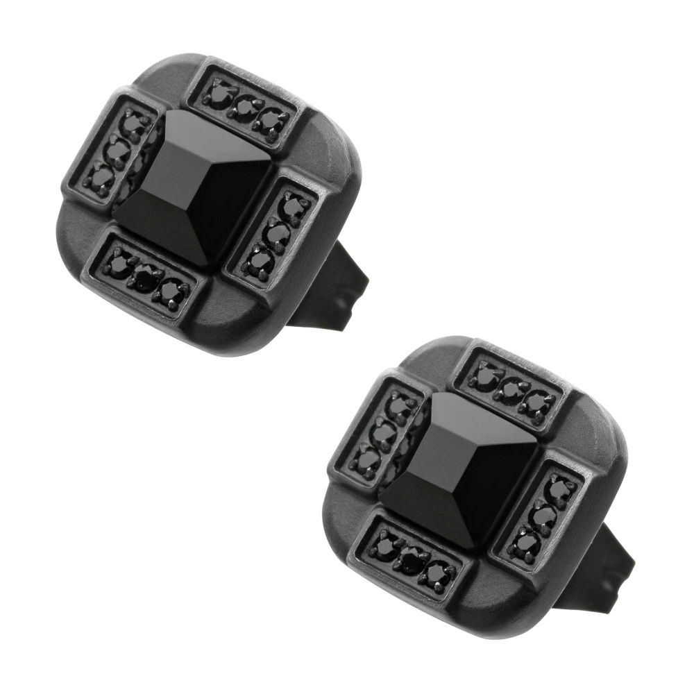 INOX Stainless Steel Antique Bronze IP with Black CZ Stud Earrings
