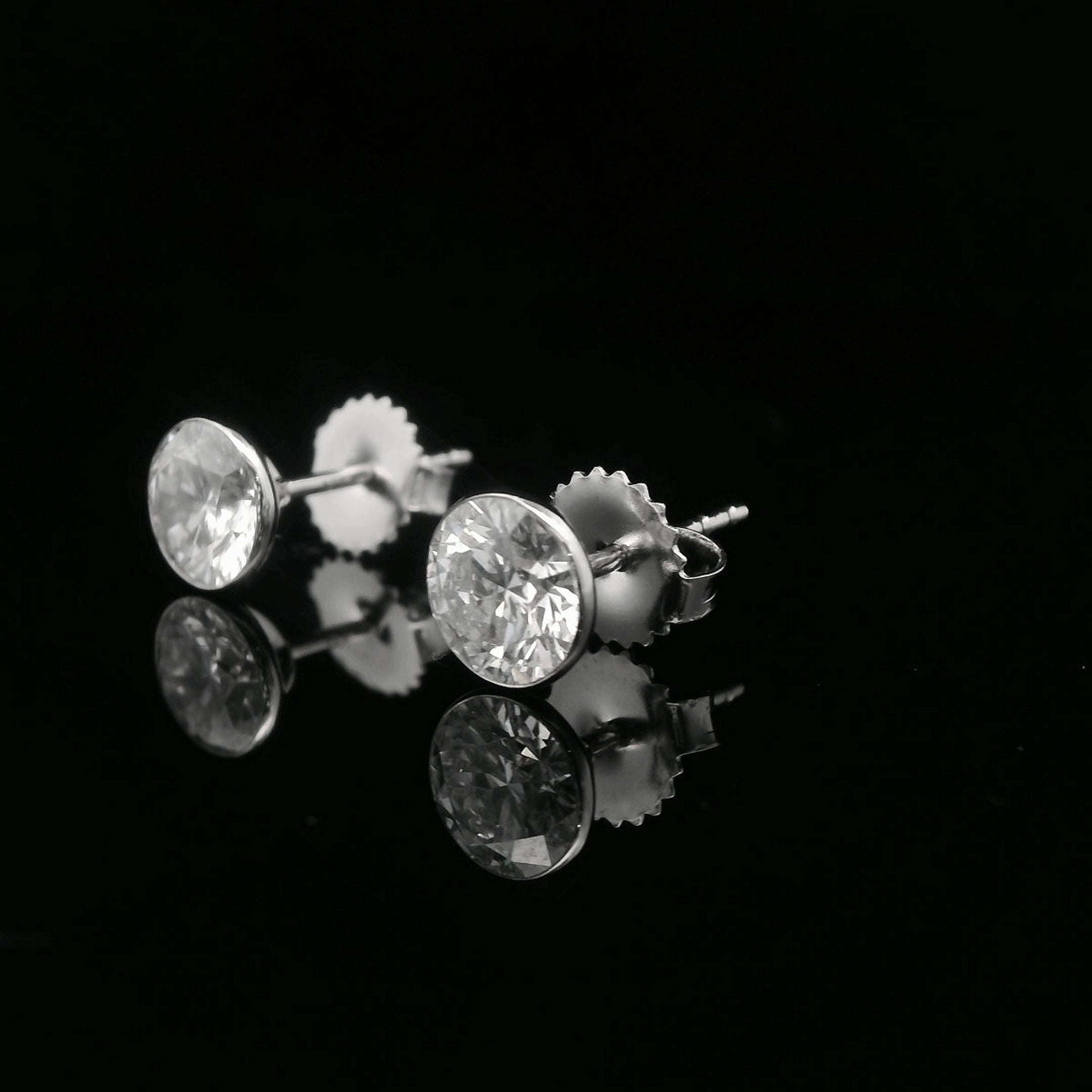 14K White Gold 2CTW. Bezel Set Lab-Grown Diamond Martini Stud Earrings