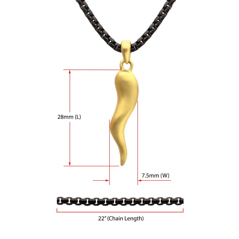 INOX Matte IP-Gold-Plated Steel Italian Horn with Black IP-Plated Steel Box Chain