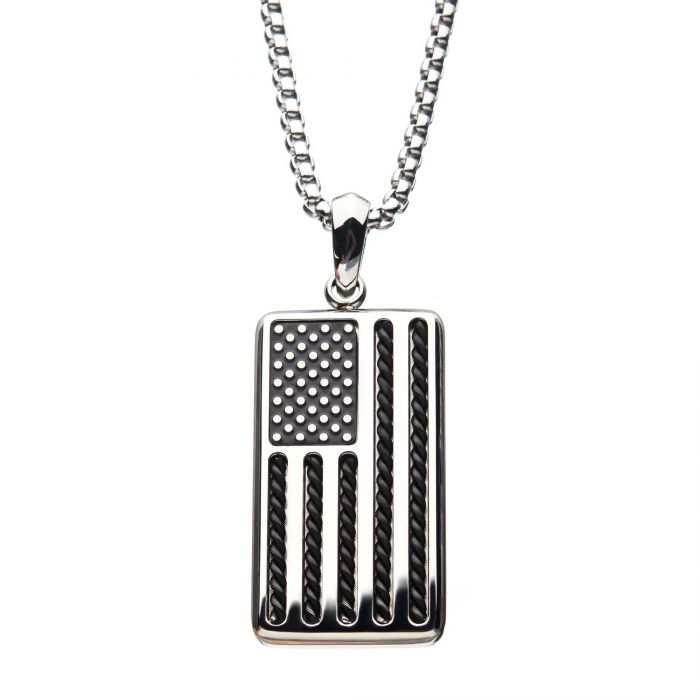 INOX Stainless Steel American Flag Pendant-24 inch