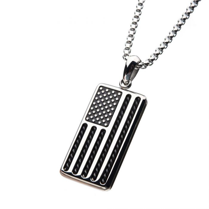 INOX Stainless Steel American Flag Pendant-24 inch