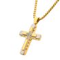 INOX 18Kt Gold IP Layered Cross Pendant with CNC Set Clear CZ