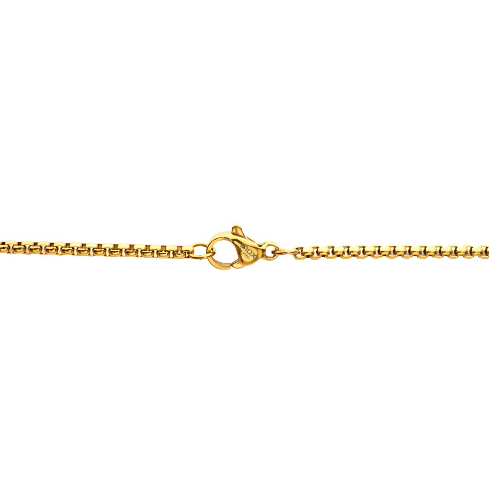 INOX Natural Black Spinel High Polished IP-Gold-Plated Steel Cross Pendant 2.5MM 22" Necklace