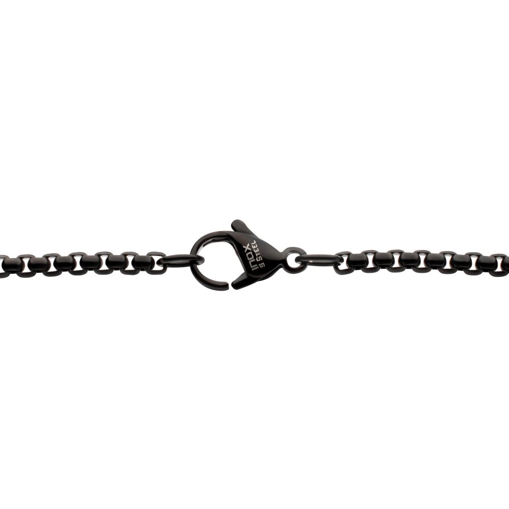 INOX Matte Black Stainless Steel Sandalwood and Black Spinel Cross Pendant Necklace