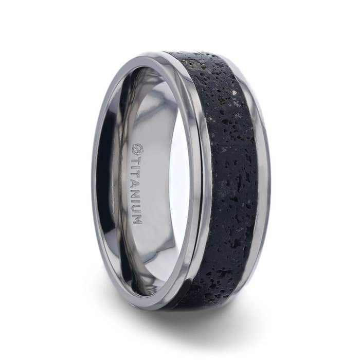 Thorsten "MAUNA" Lava Inlaid Titanium Men's Wedding Band With Polished Beveled Edges