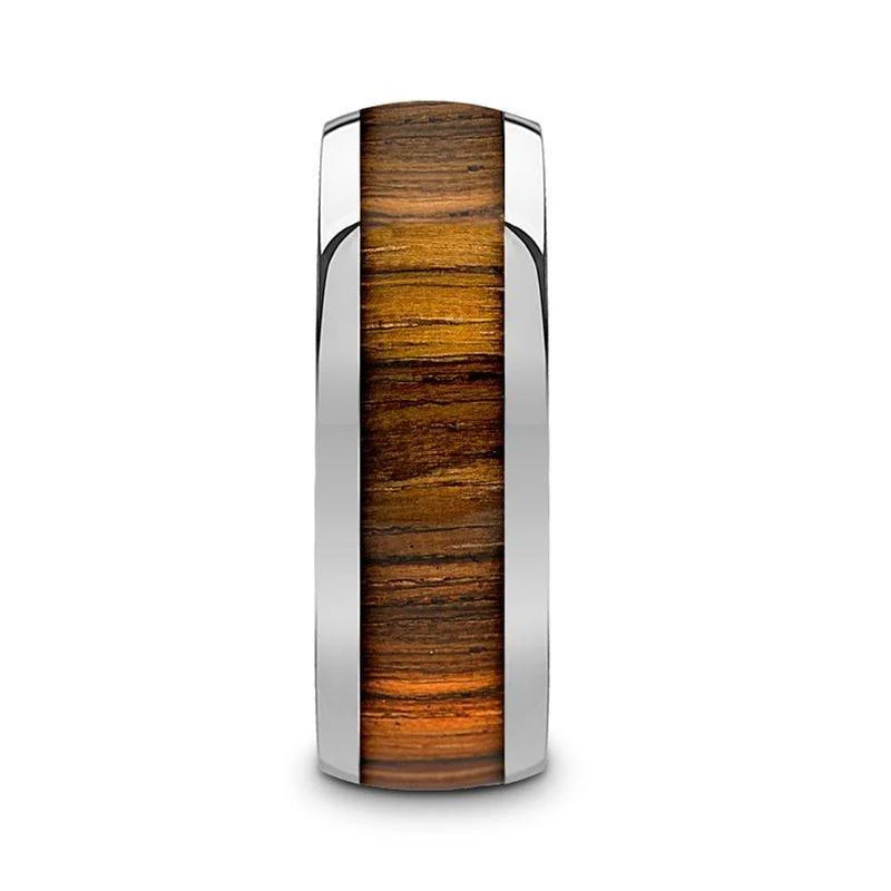 Thorsten "TIGRE" 8MM Zebra Wood Inlay Polished Finish Men’s Domed Wedding Band