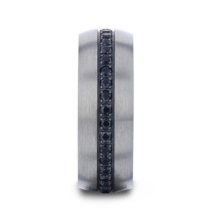Thorsten "AVIATOR" Domed Brushed Titanium Wedding Band with Black Sapphires