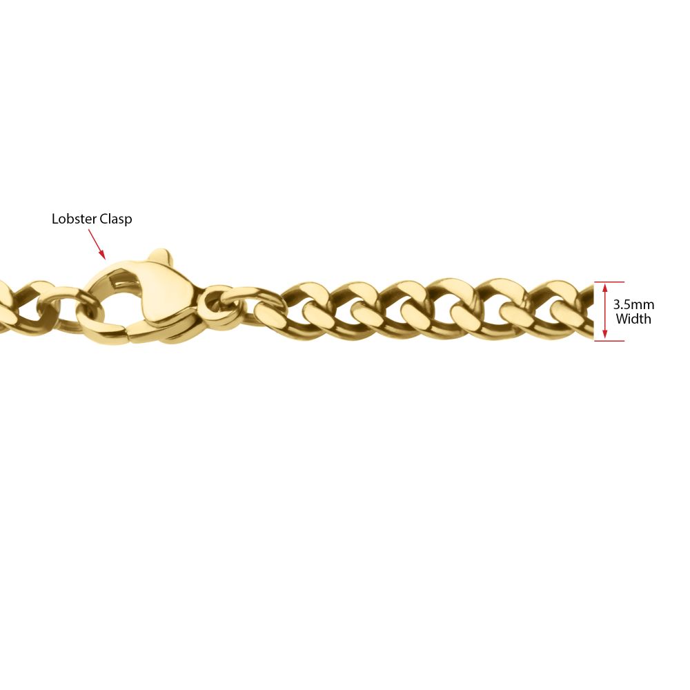 End tab INOX 3.5mm 18Kt Gold IP Titanium Flat Curb Chain Necklace