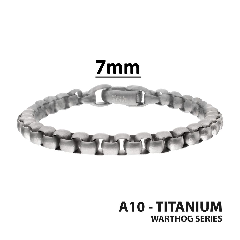 INOX Matte Finish Titanium 7mm Rounded Box Chain Bracelet
