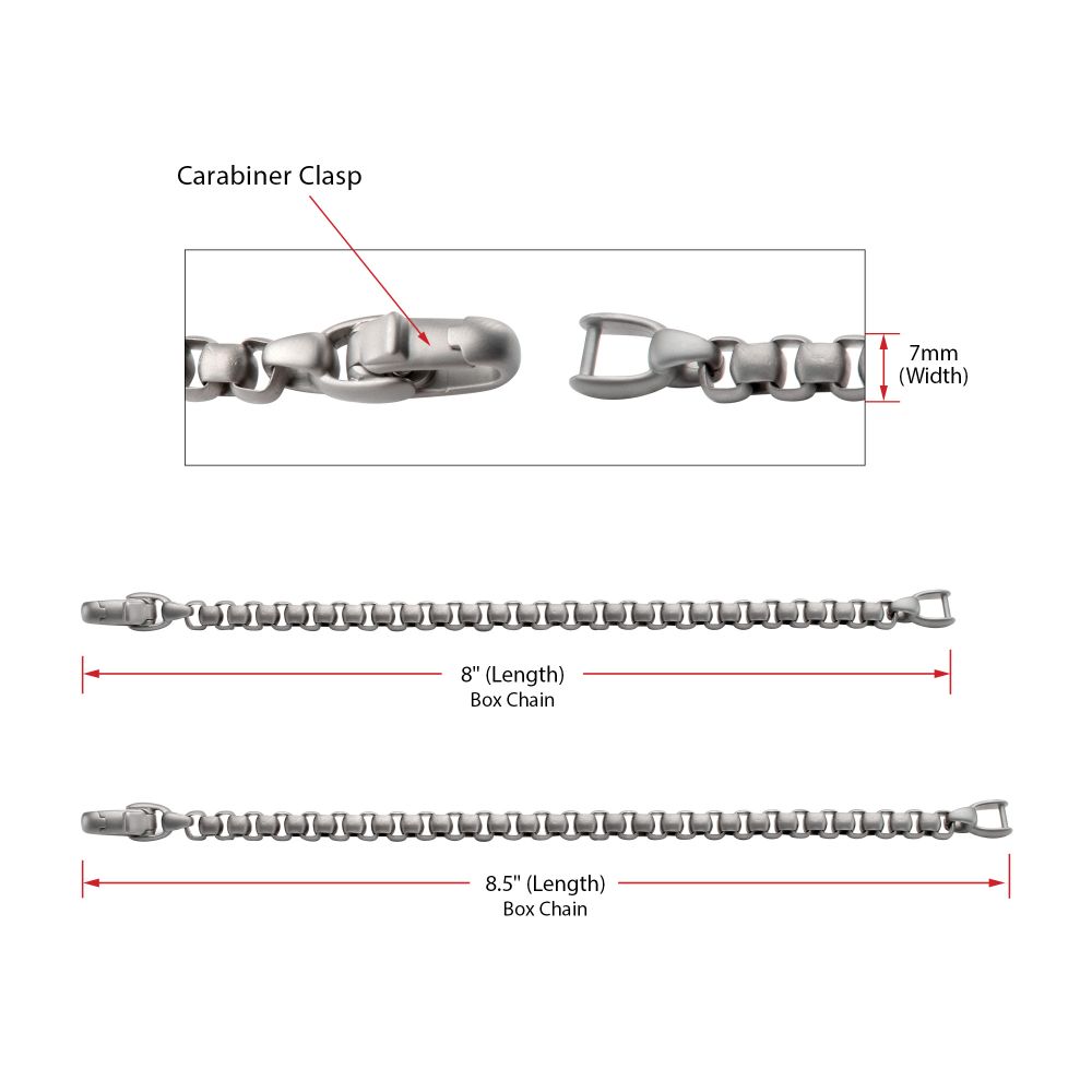 INOX Matte Finish Titanium 7mm Rounded Box Chain Bracelet