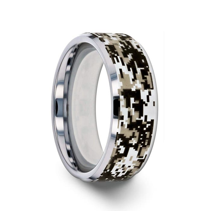 Thorsten "STEALTH" Tungsten Carbide Men's Wedding Ring with Engraved Digital Camouflage
