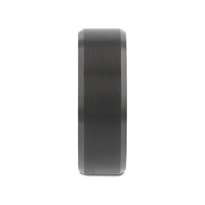 Thorsten "RIGEL" Flat Beveled Edges Black Tungsten Ring with Brushed Center and Vibrant Blue Inside
