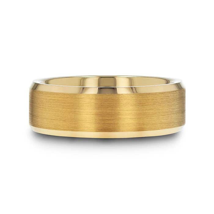 Thorsten "HONOR" Gold-Plated Tungsten Beveled Polished Edges Flat Ring with Brushed Center