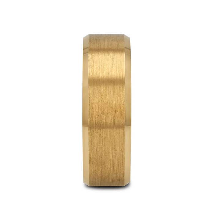 Thorsten "HONOR" Gold-Plated Tungsten Beveled Polished Edges Flat Ring with Brushed Center