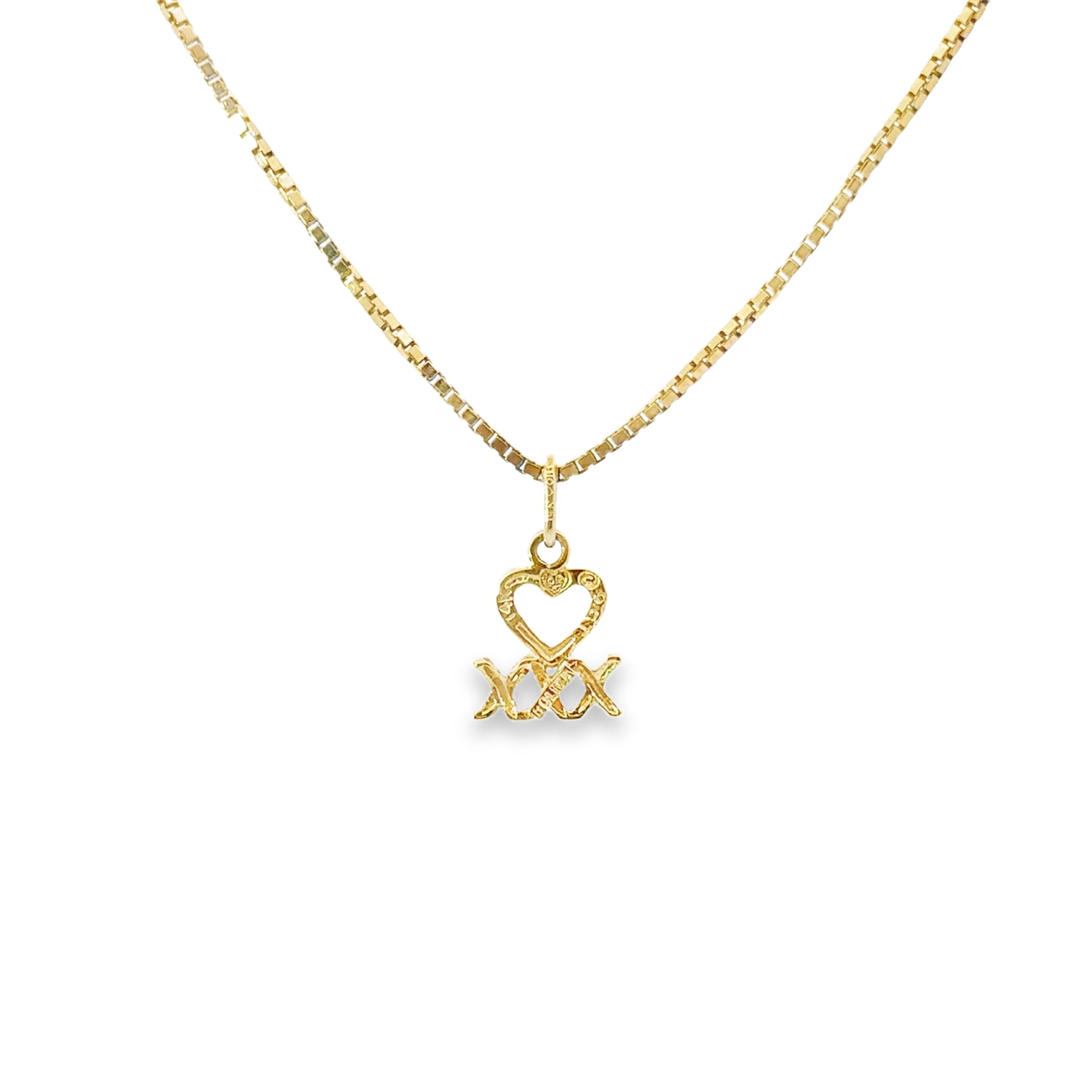 Estate Collection: 14K Yellow Gold Dainty Heart & Kisses Charm Pendant Necklace on a New Chain