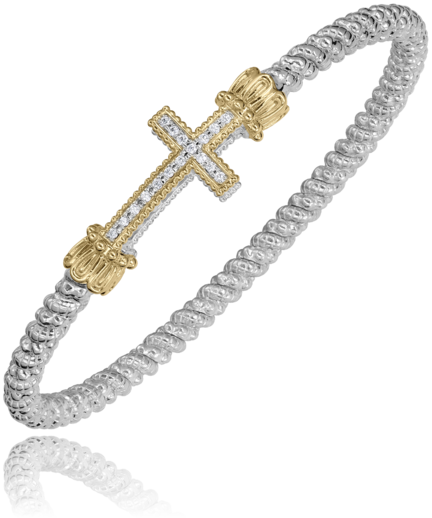 VAHAN 14K Yellow Gold & Sterling Silver 0.13CTW. Diamond 3MM Stackable Bracelet