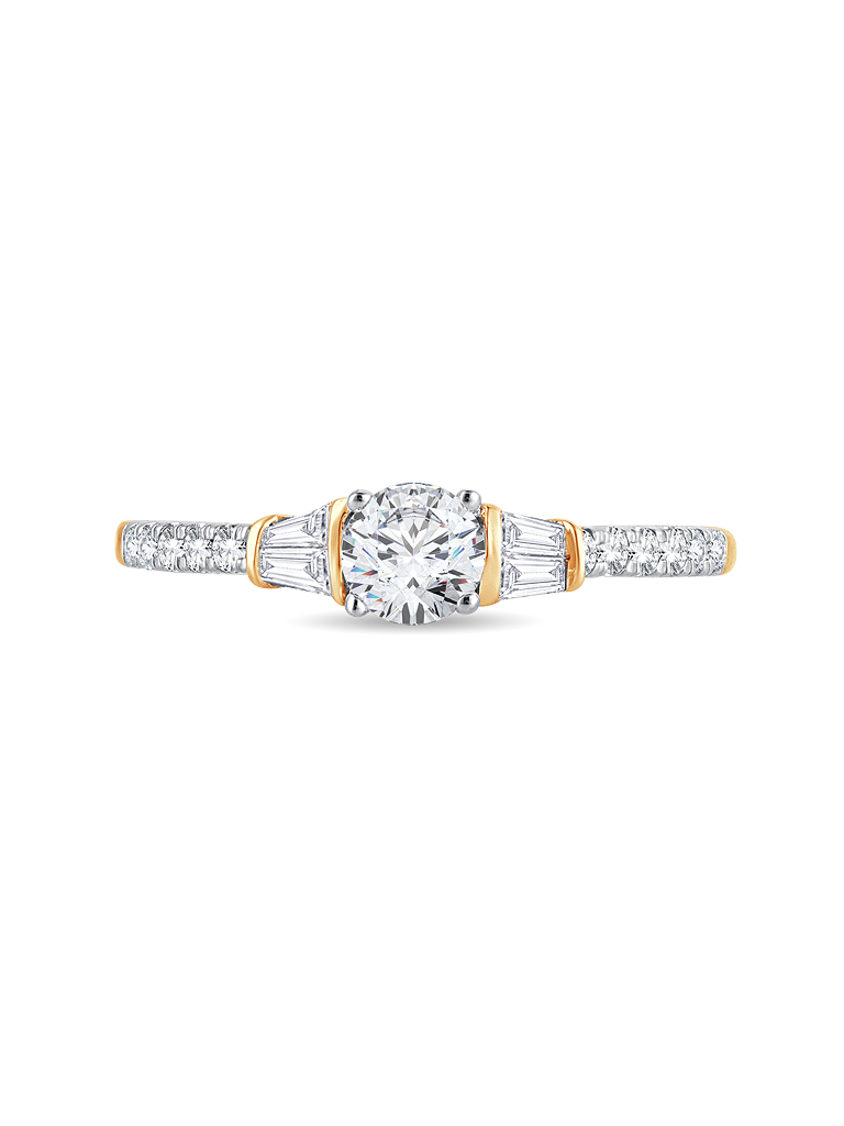 14K Yellow Gold "POPPY" 2/3CT. Diamond Round & Baguette Engagement Ring
