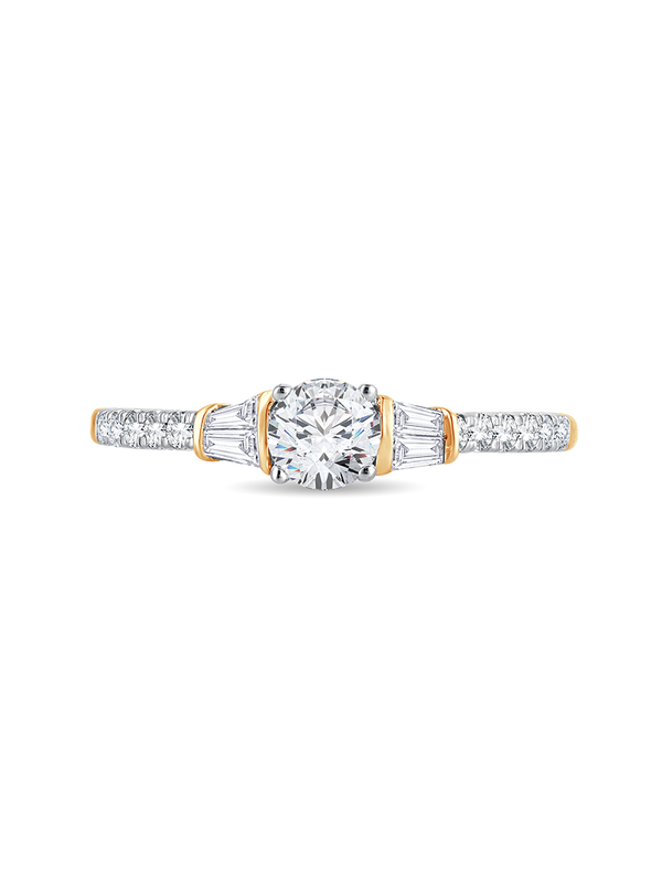 14K Yellow Gold "POPPY" 2/3CT. Diamond Solitaire & Baguette Shoulder Engagement Ring