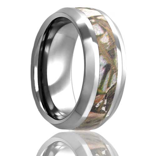 HEAVY STONE Men's 8MM Tungsten Band with Beveled-Edges & Camouflage Inlay