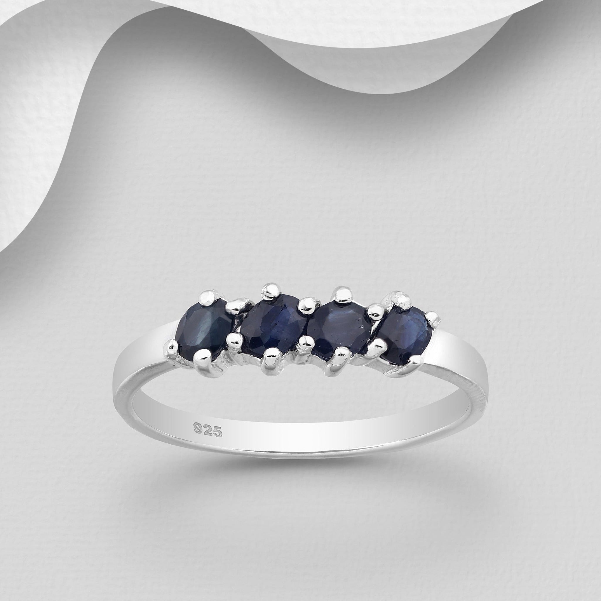 4-Stone Natural Gemstone Fashion Ring