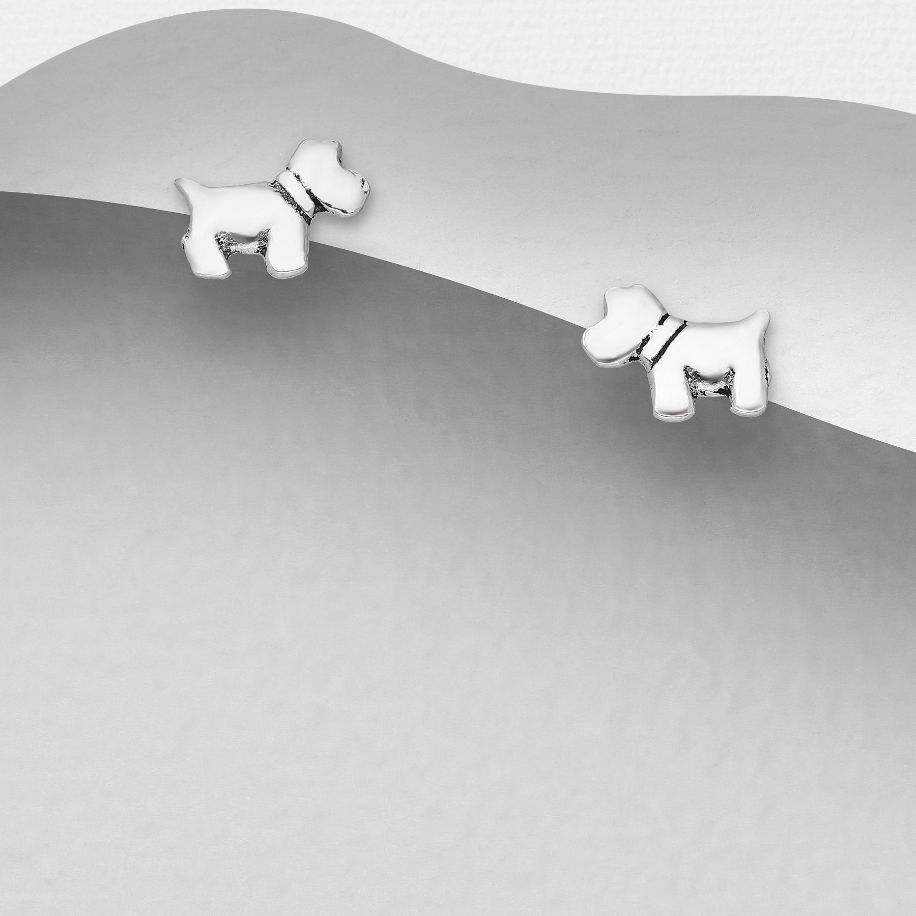 CARA Sterling Silver Scottish Terrier with Collar Stud Earrings