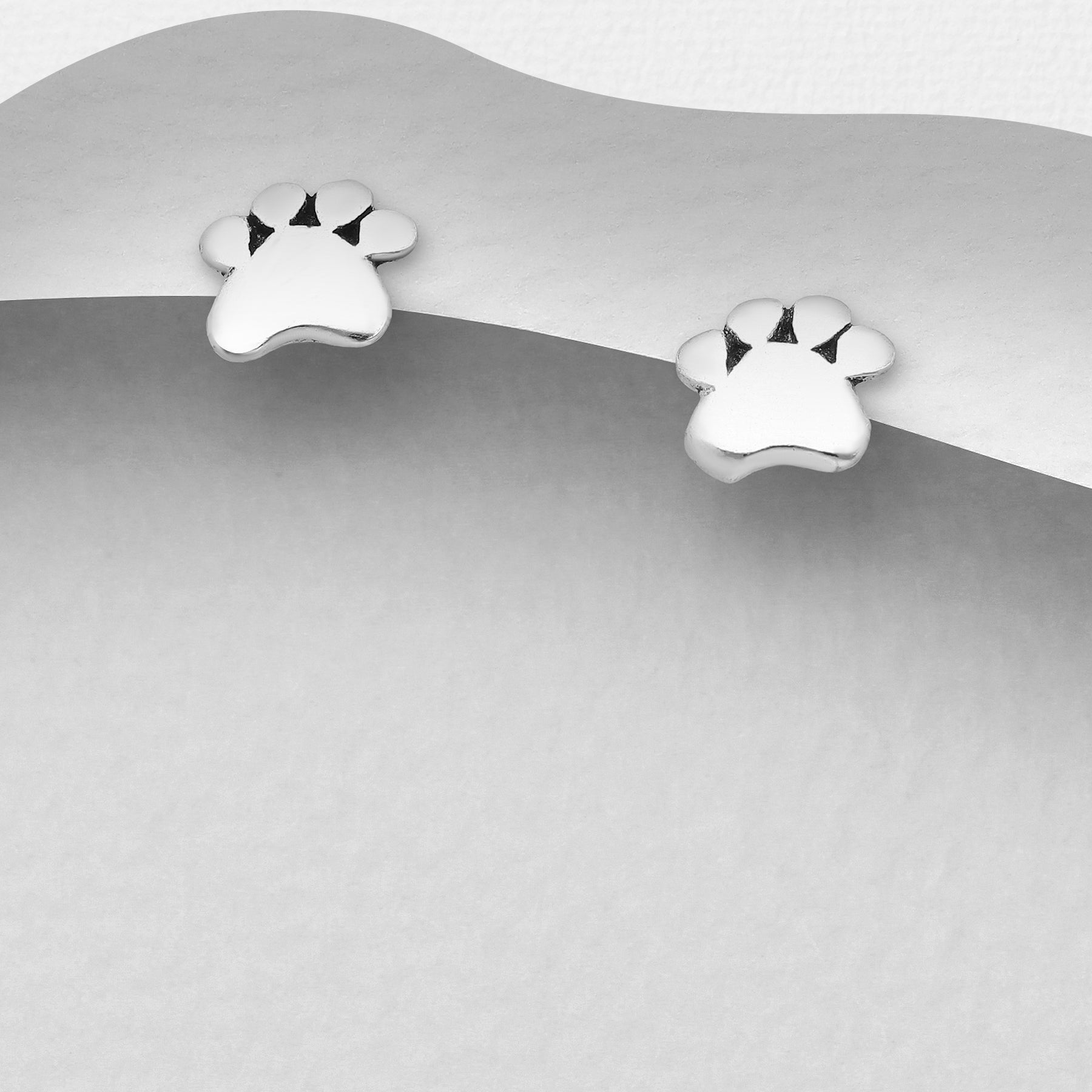 CARA Sterling Silver Petite Solid Paw Print Stud Earrings