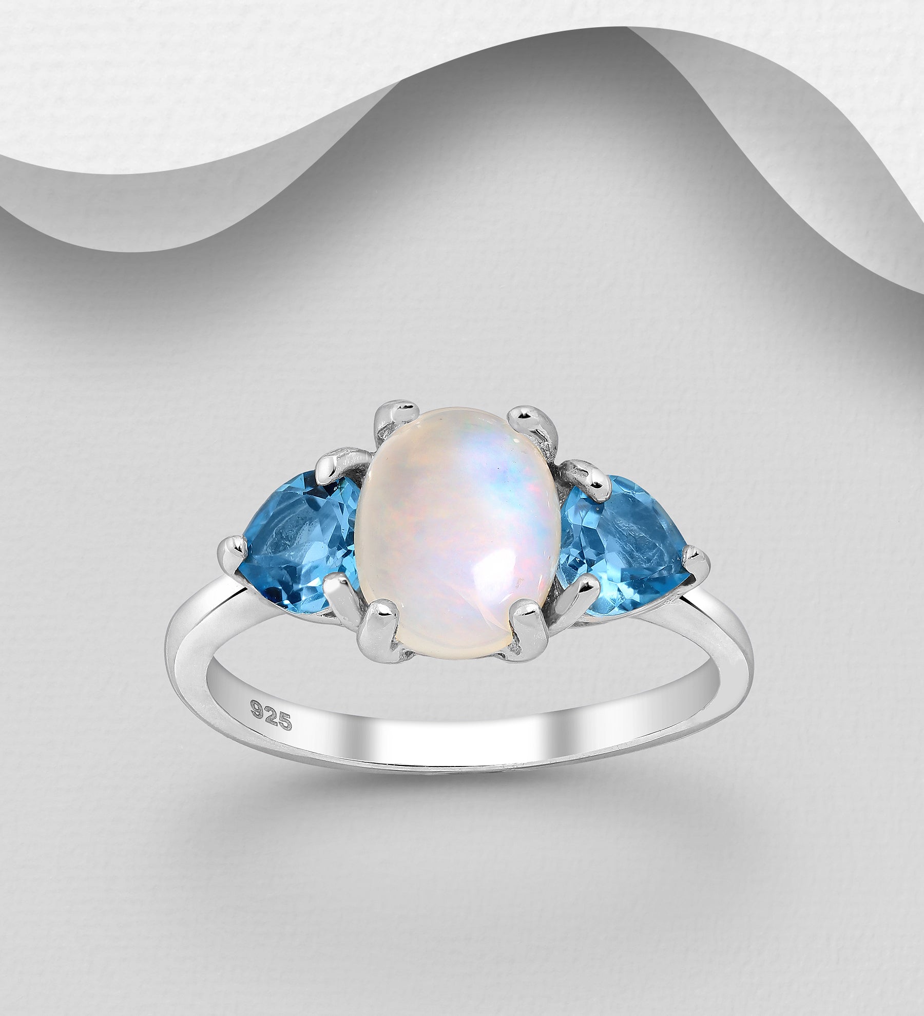 Rainbow Moonstone and Sky Blue Topaz Ring