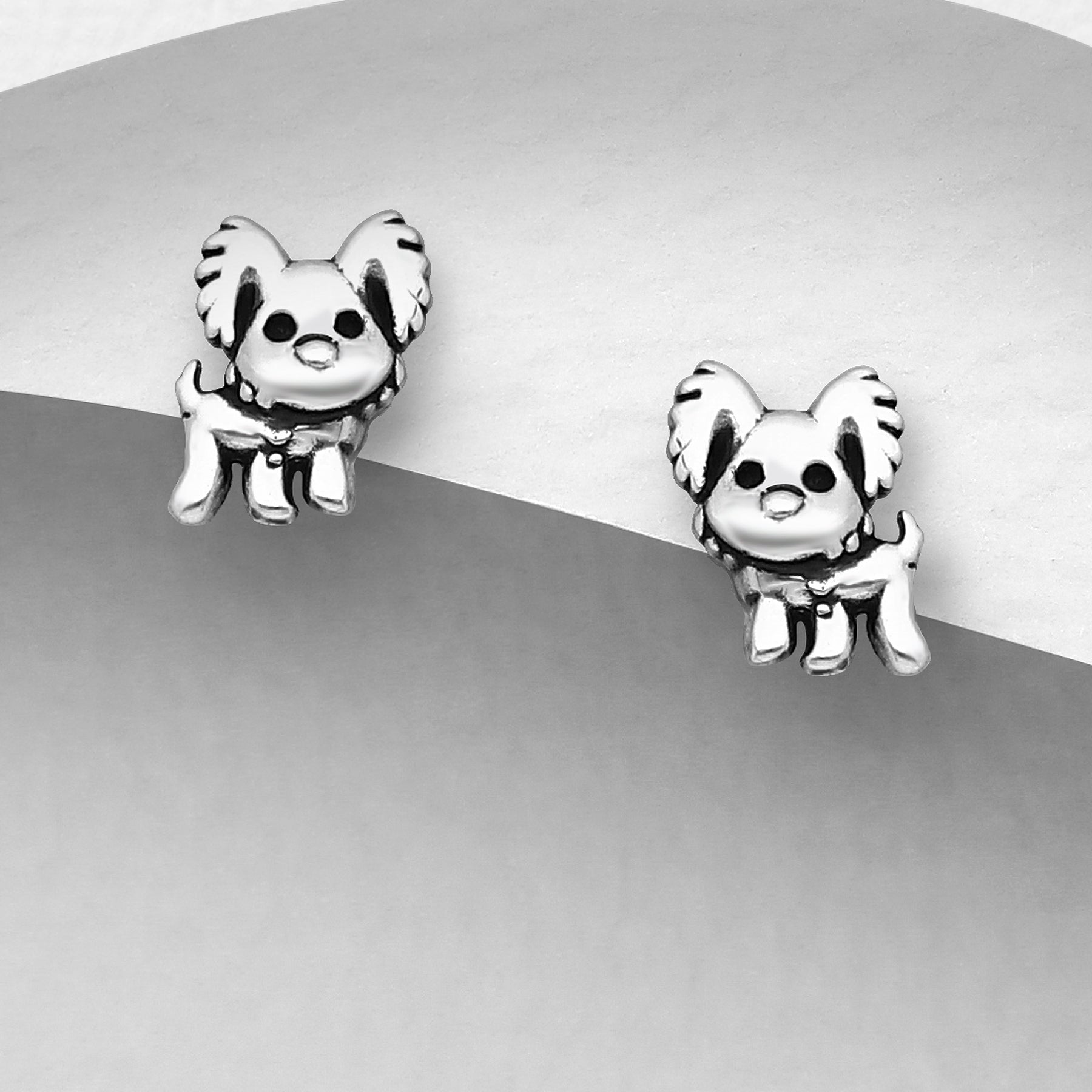CARA Sterling Silver Pomeranian / Papillion Stud Earrings