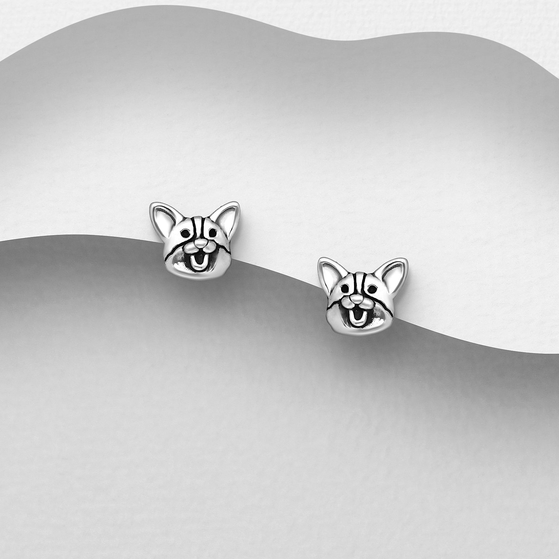 CARA Sterling Silver Yappy Corgi Stud Earrings