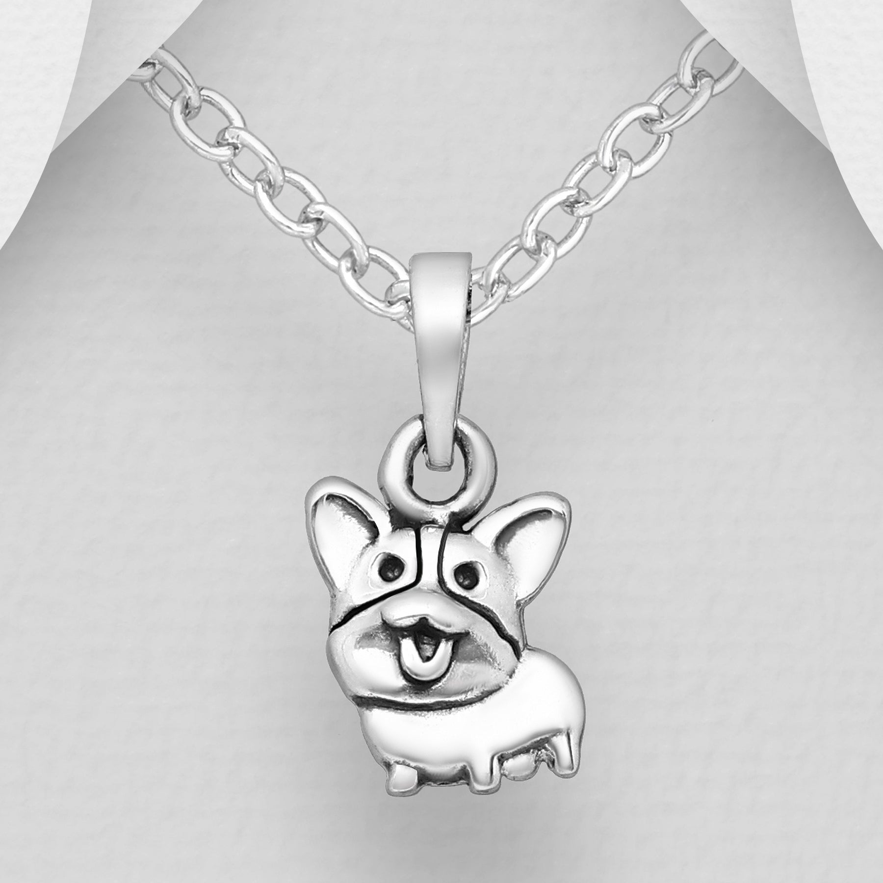 CARA Sterling Silver Yappy Corgi Pendant Necklace