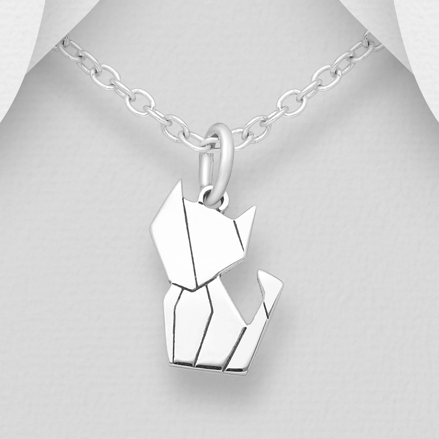 CARA Sterling Silver Origami Cat Pendant Necklace