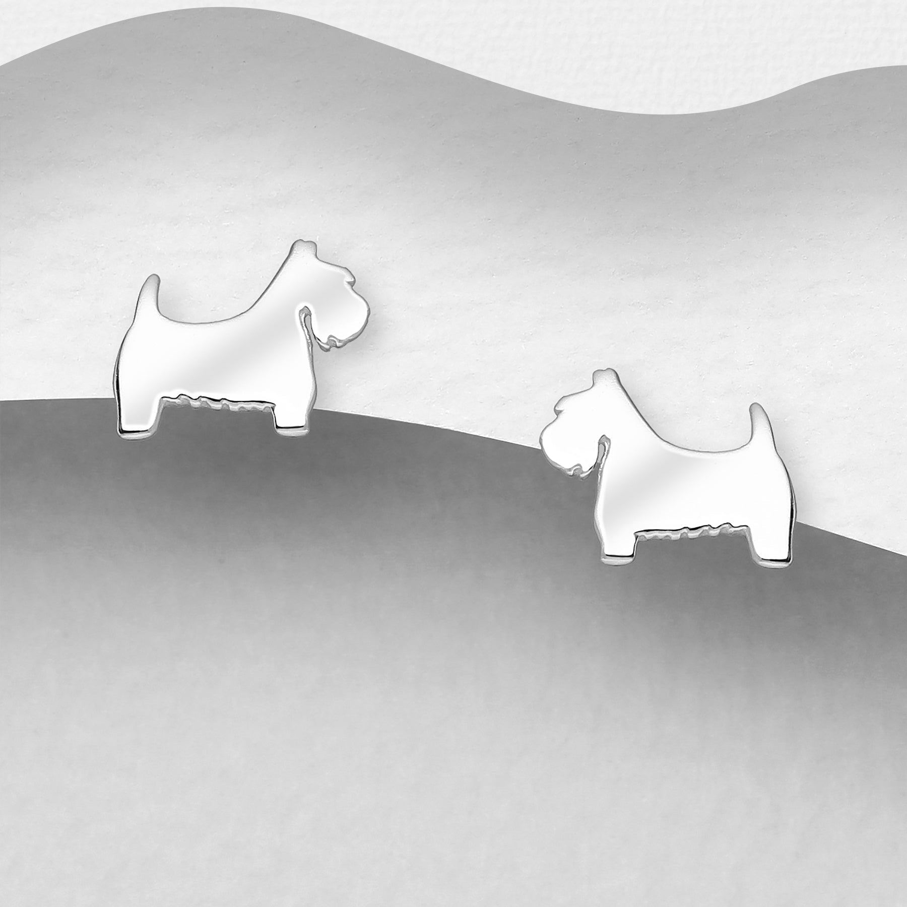 CARA Sterling Silver Scottish Terrier Silhouette Stsud Earrings