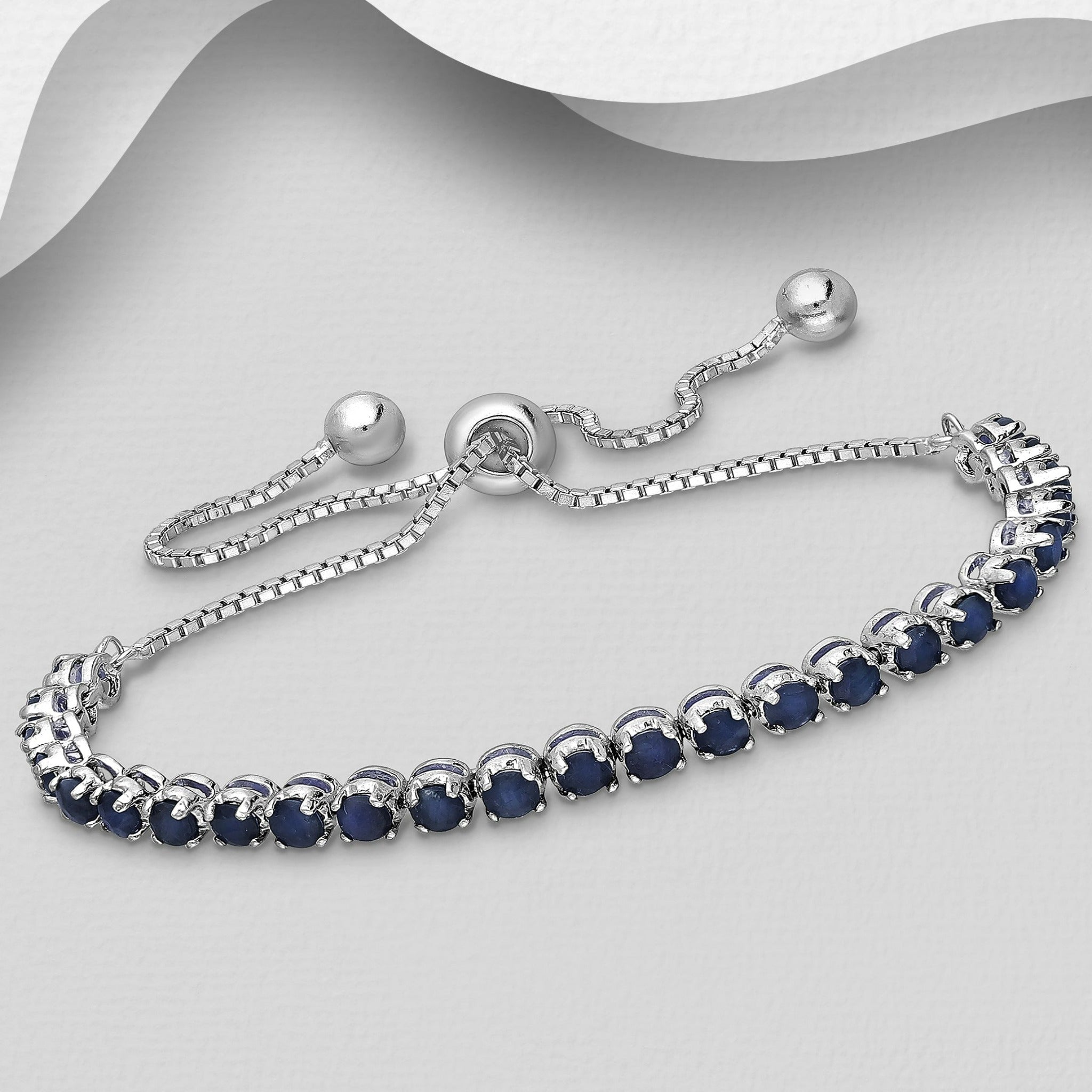 Sterling Silver Precious Gemstone Bolo Bracelet