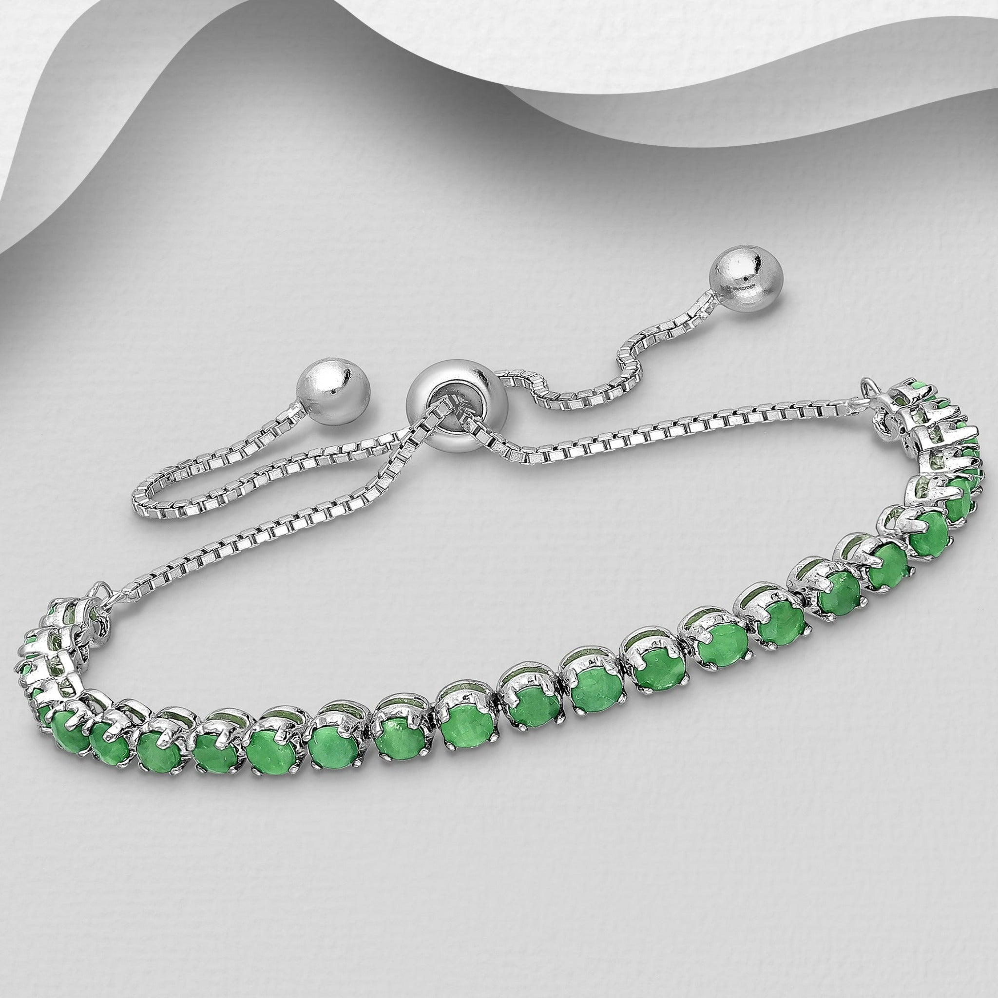 Sterling Silver Precious Gemstone Bolo Bracelet