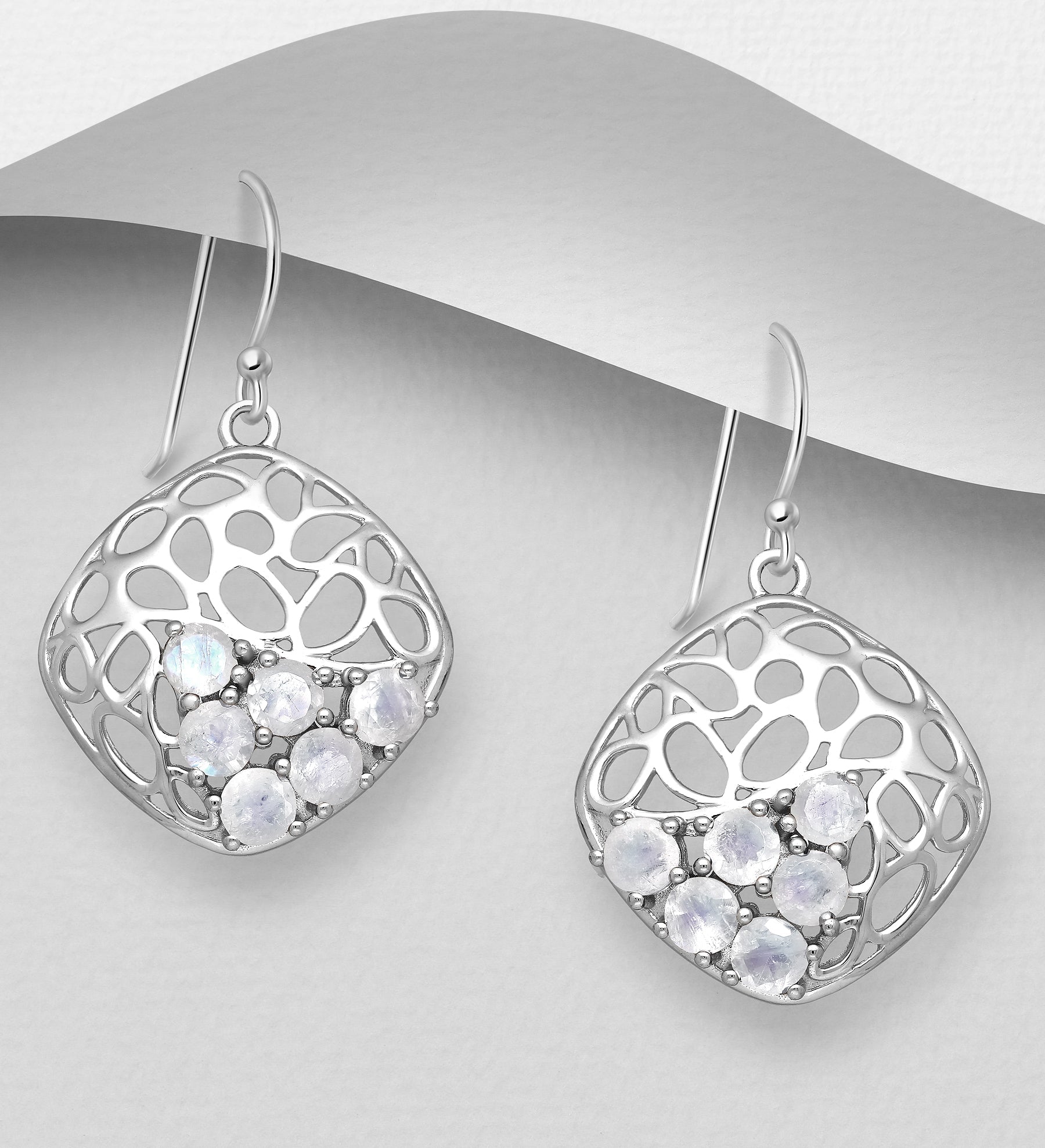 Sterling Silver Abstract Rainbow Moonstone Dangles