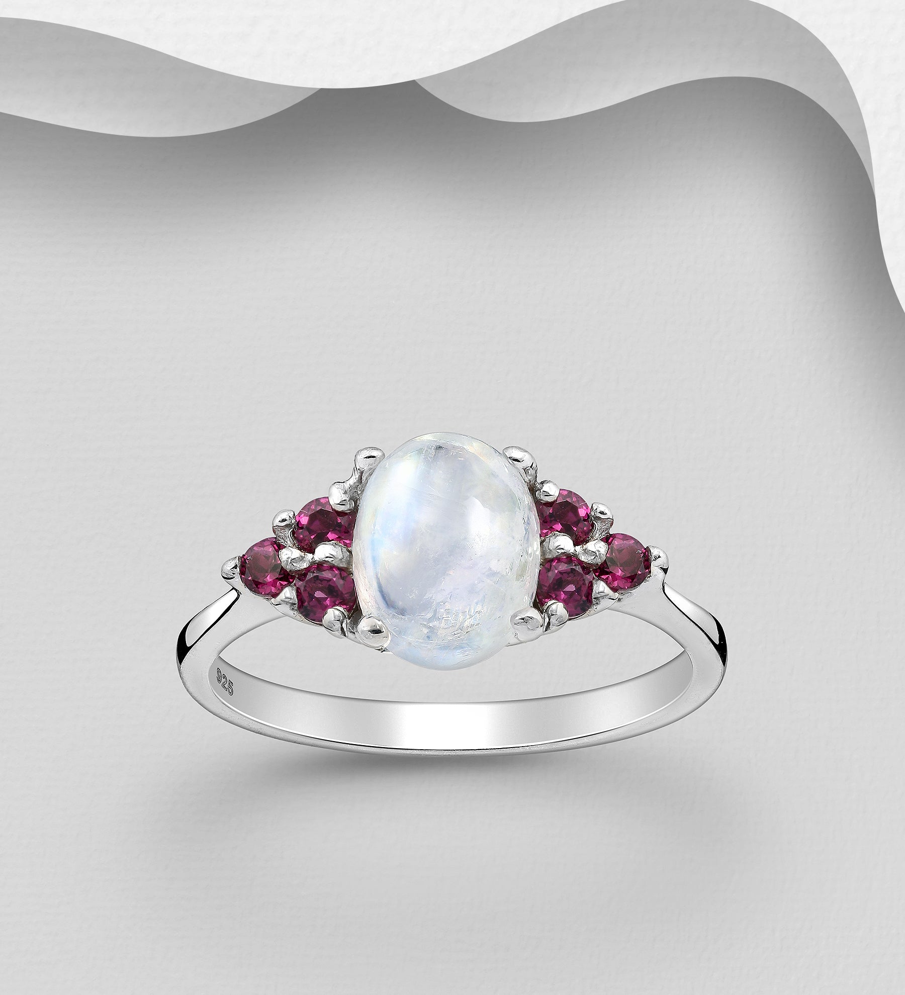 Rainbow Moonstone & Rhodolite Accented Ring