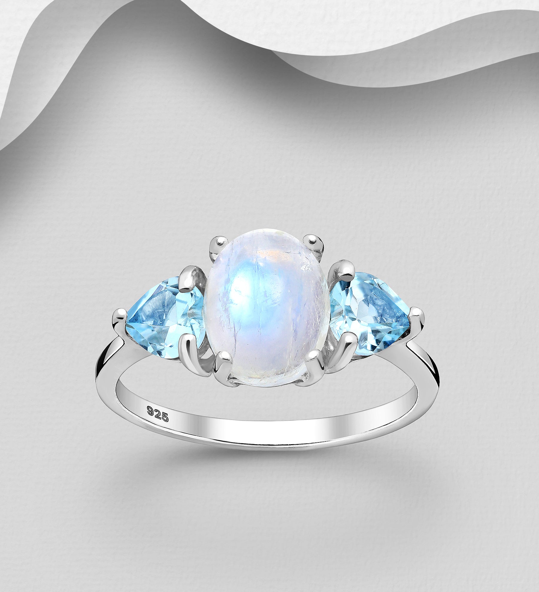 Rainbow Moonstone & Sky Blue Topaz Ring