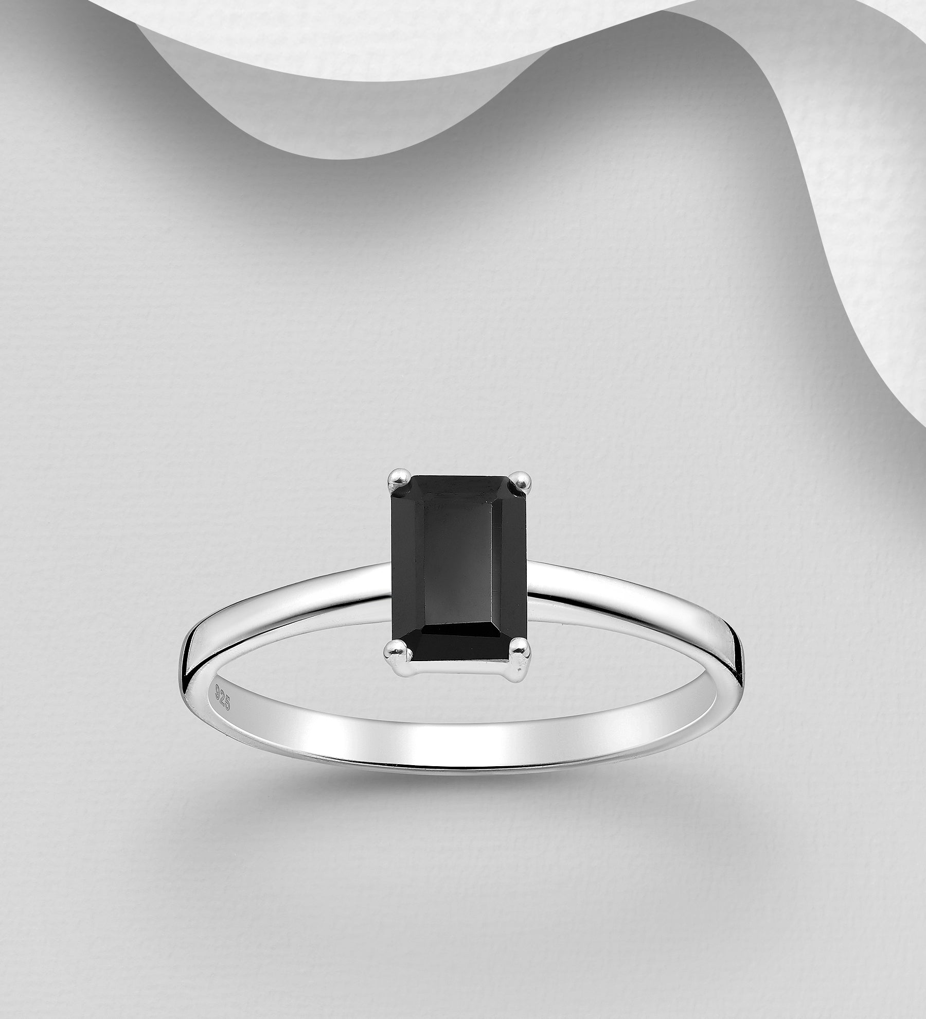 Emerald-Cut Solitaire Natural Gemstone Ring
