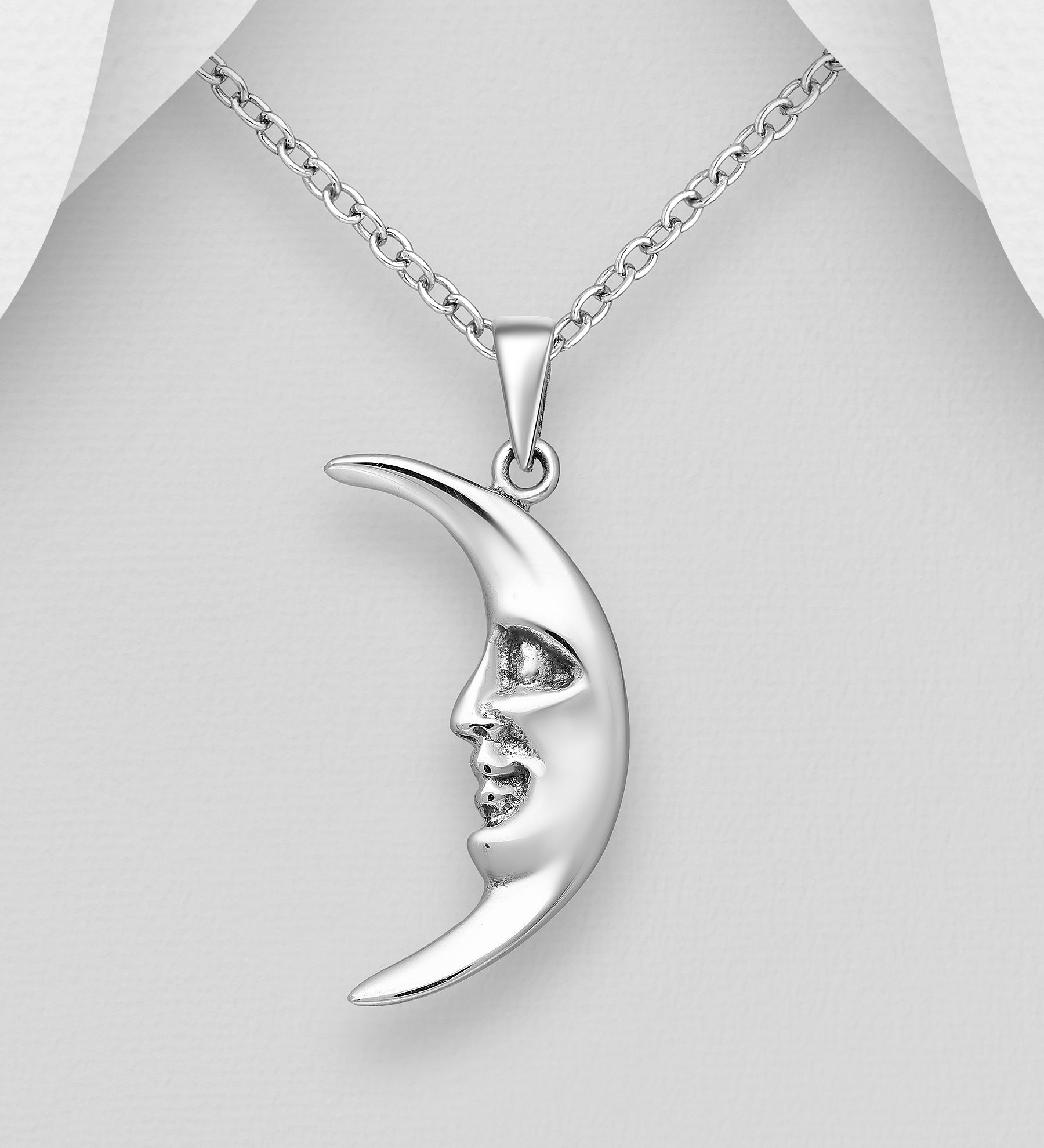 Sterling Silver Crescent Moon Pendant Necklace