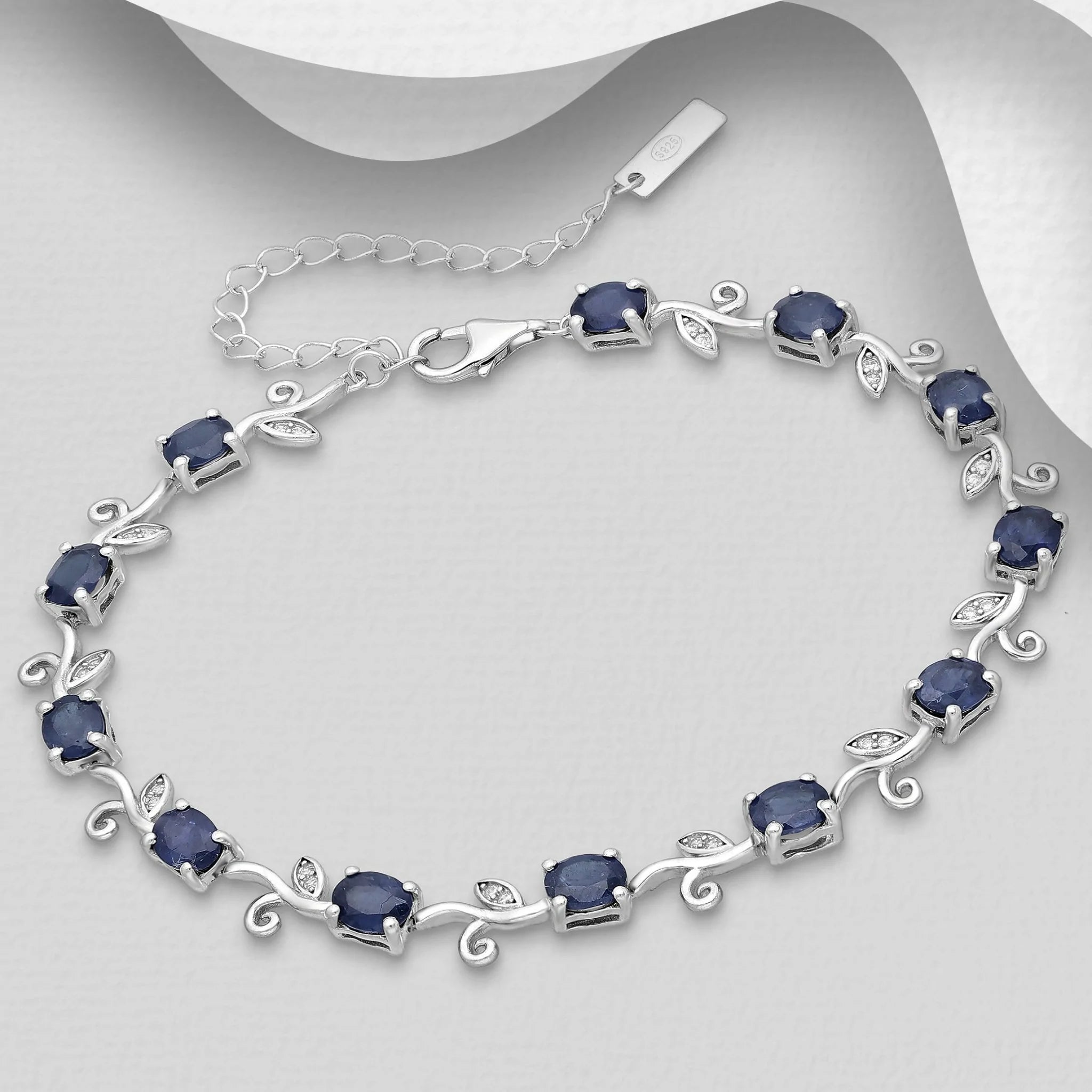 Sterling Silver Cubic Zirconia & Emerald Leaf Bracelet