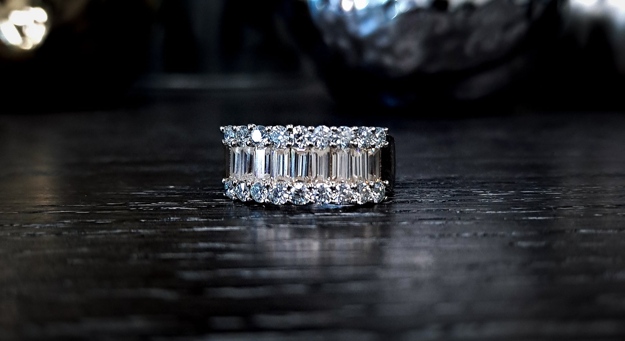 Sterling Silver Moissanite Baguette Cocktail Ring