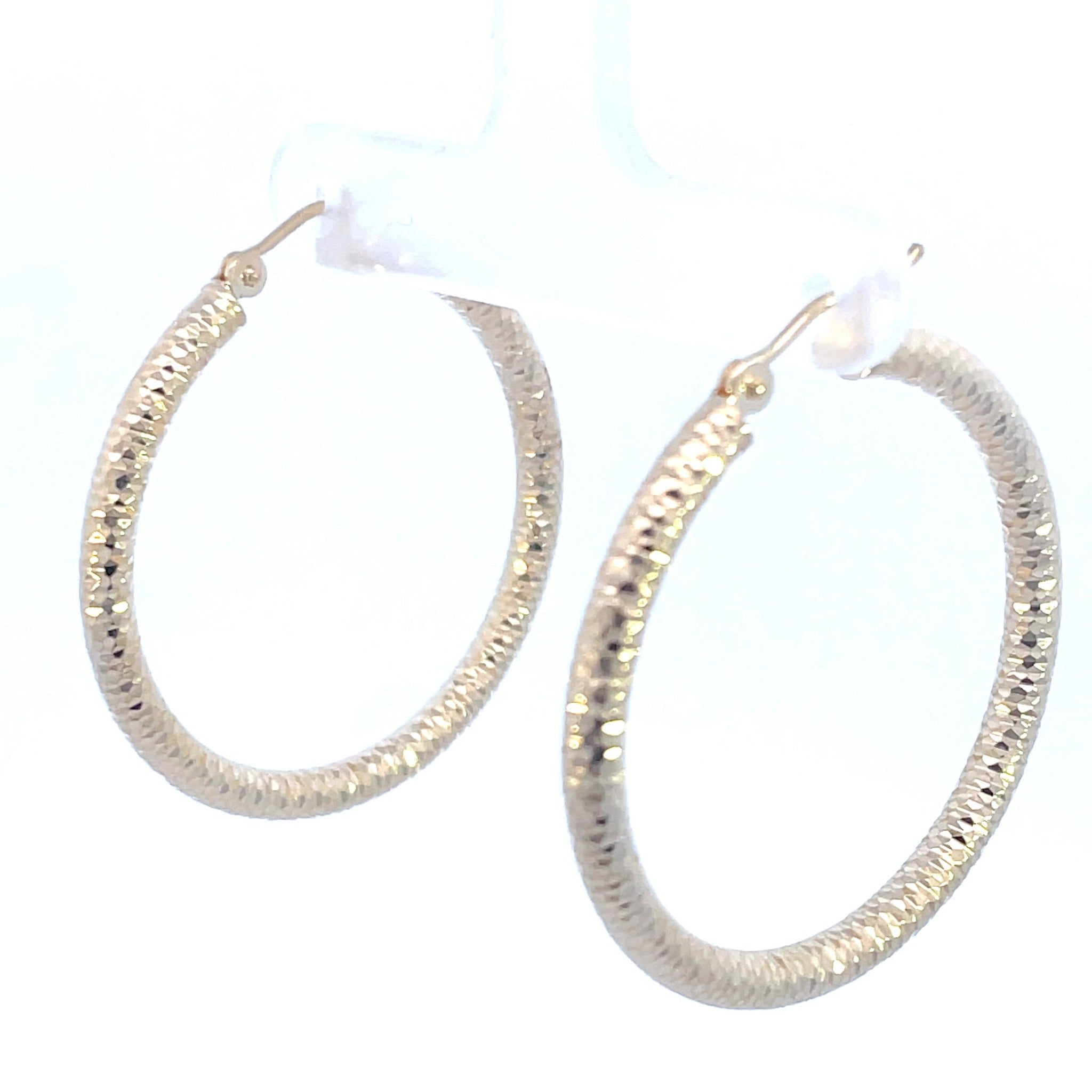 14K Yellow Gold Diamond Cut Textured Hoops