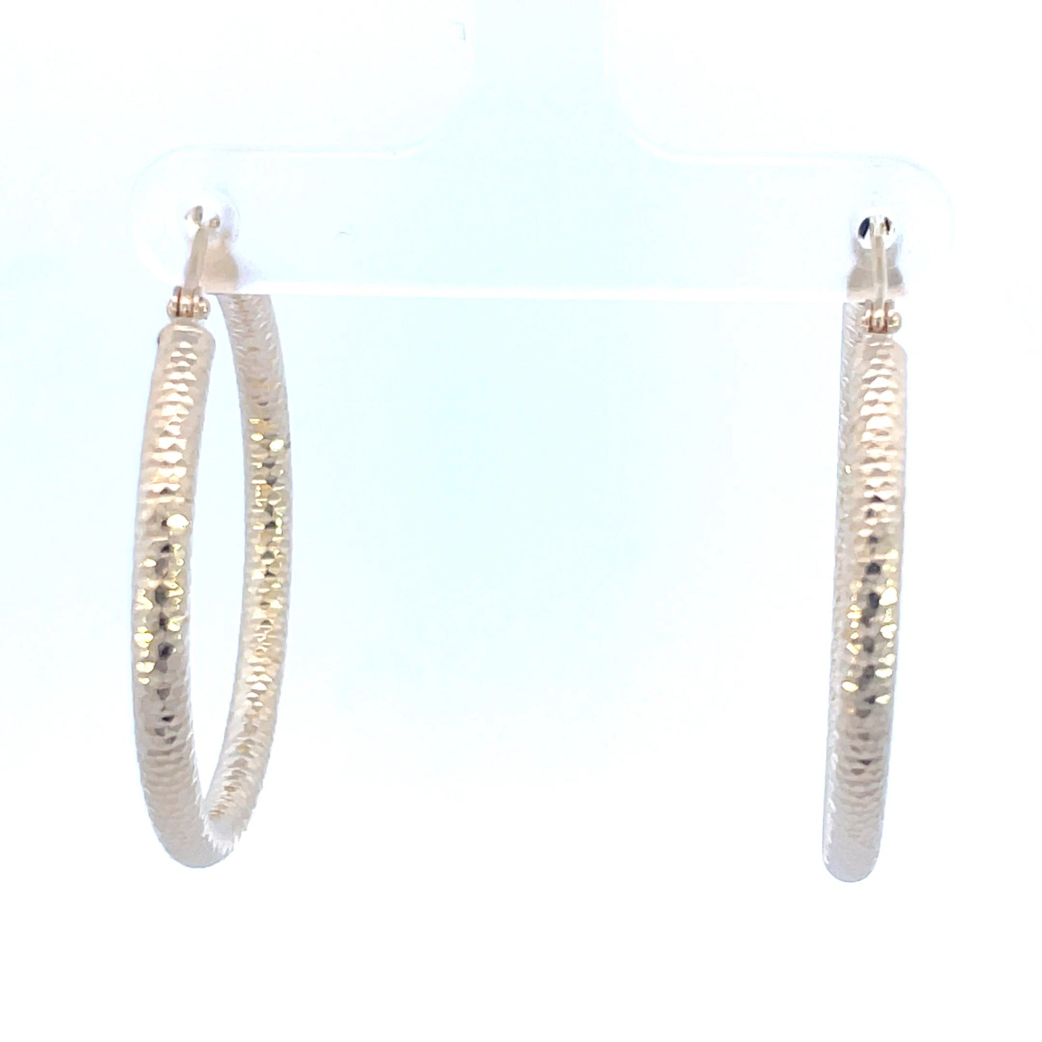 14K Yellow Gold Diamond Cut Textured Hoops