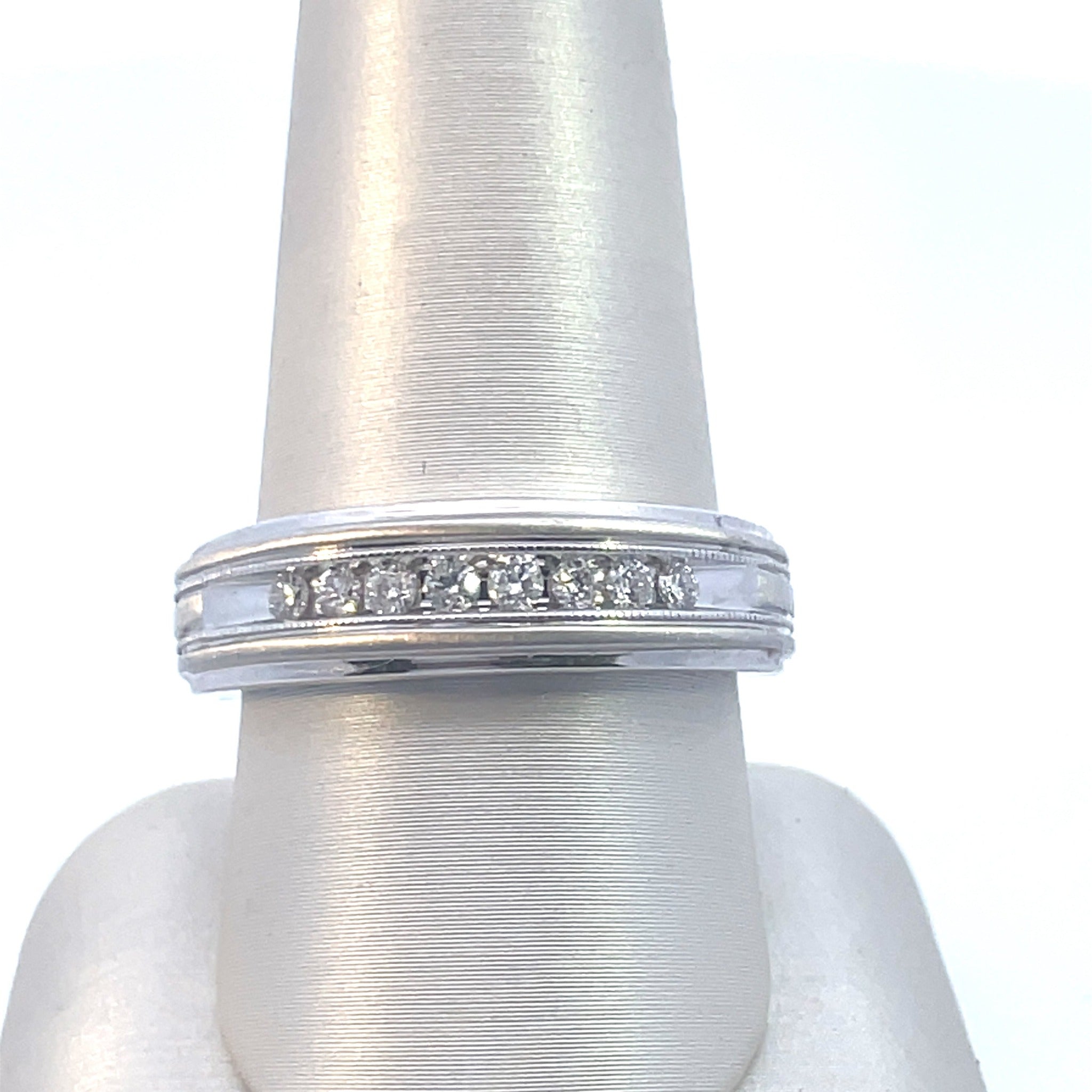 10K White Gold Milgrain Diamond Men's Band