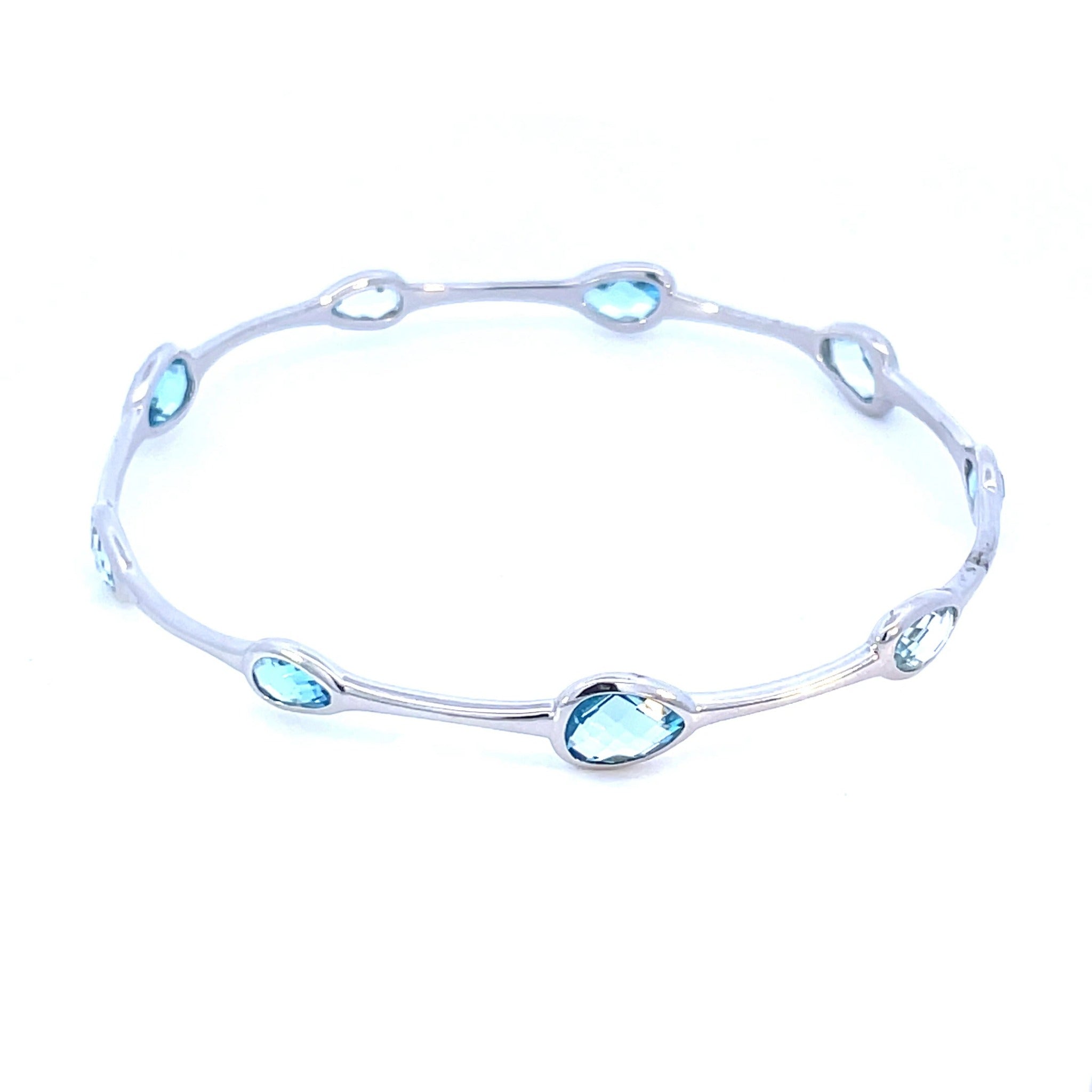 Sterling Silver Sea Glass Inspired Blue Topaz Station Bangle